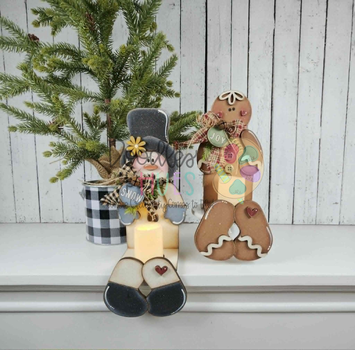 Snowman and Gingerbread Votive, Pack of 2